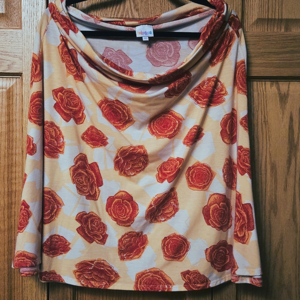 LuLaRoe Red and Cream Floral A-Line Skirt